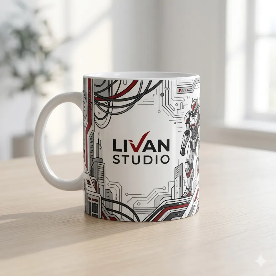 Taza personalizada con diseño tecnológico